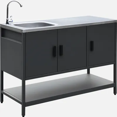 Produktbild von sweeek - Outdoor-Küche aus Stahl mit Spüle L120 cm - Schwarz