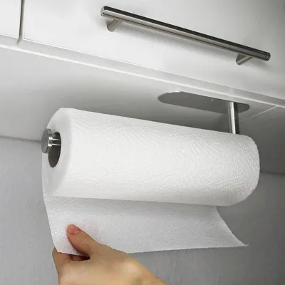 Produktbild von Silberne Küchenrolhalter ohne Bohren - Unter der Kastenablage oder an der Wand