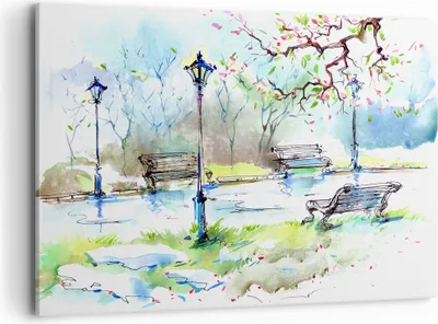 Produktbild von Bild auf Leinwand - Leinwandbild - Path urban Park Landschaft - 120x80cm - Wand Bild - Wanddeko - Leinwanddruck - Bilder - Kunstdruck - Wanddekoration - Leinwand bilder - Wandkunst - AA120x80-3035