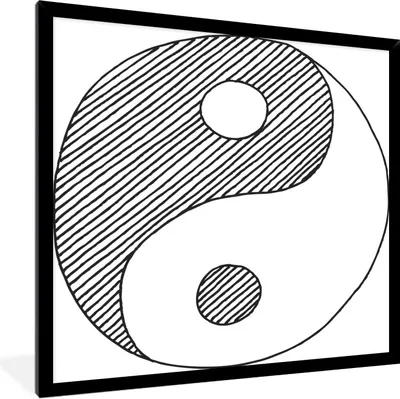Produktbild von MuchoWow® Gerahmtes Poster Eine Illustration eines skizzierten Yin- und Yang-Logos 40x40 cm - Poster mit Schwarzem Bilderrahmen Wandposter Rahmen Foto Bilder - Mit Rahmen - Wanddekoration Schlafzimmer
