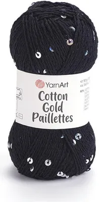 Obrázek produktu pro YarnArt Bavlněná Gold Paillettes příze 50 g / 100 m - barva 7101 černá - bavlněná příze