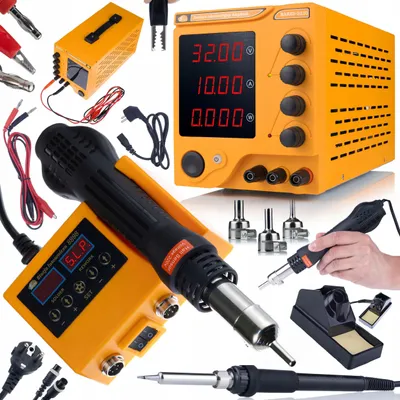 Immagine prodotto di Rosfix Set AmpRush RARES-3210 + Orange Husky OH660 - Alimentatore da laboratorio 0-32V 10A e stazione di saldatura 2in1 Hot-Air/900M | Controllo preciso