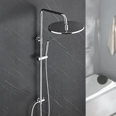 Immagine prodotto di Sistema doccia JOHO in acciaio inossidabile senza rubinetteria, set doccia a pioggia cromato a risparmio idrico, asta doccia regolabile in altezza da 74 a 114 cm, soffione da 25 cm