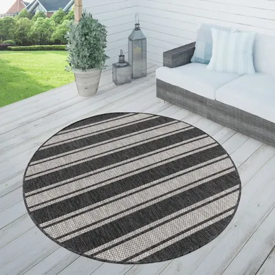 Produktbild von TT Home In-& Outdoorteppich Wetterfest Terrasse Geometrisches Design Gestreiftes Design Größe 80 cm Rund