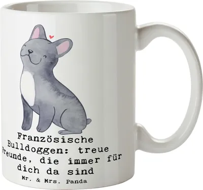 Produktbild von Mr. & Mrs. Panda Tasse Französische Bulldogge Freund - Weiß - Geschenk, Hunderassen Eigenschaften, Kaffeebecher, Pott, Hunderasse, Hundeliebhaber, Becher, Kaffeetasse