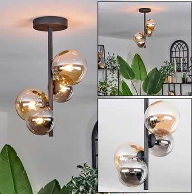 Produktbild von Isorella Deckenlampe aus Metall/Glas in Schwarz/Bernsteinfarben/Rauchfarben