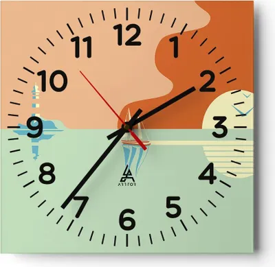 Produktbild von Wanduhr - Quadrat - Glasuhr - Sonne Segelschiff Laterne - 40x40cm - Schleichendes Uhrwerk - Lautlos - zum Aufhängen bereit - Dekoration Modern - Wanddekoration aus Glas - C4AC40x40-4888