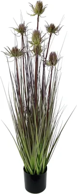 Produktbild von Famanu Kunstgras Strauch mit Distel - Siergras für Dekoration - Grün