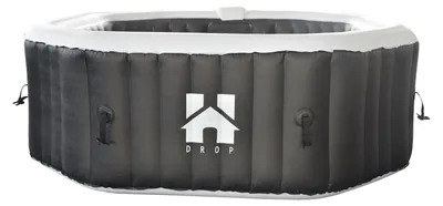 Image de HOME DELUXE - Jacuzzi d'extérieur - Drop + coussins, porte-boissons et pare-soleil - Couleur : noir, ⌀ 185 cm, 130 jets d'air - avec housse, kit de réparation, kit de filtration I Jacuzzi d'extérieur pour 6 personnes