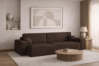 Image de Canapé d'angle avec fonction sommeil et coffre de lit BEST XL, tissu Poso velours côtelé épais, brun, gauche