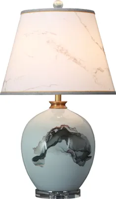 Obrázok produktu pre Jemné Asianliving Čínska stolová lampa porcelán so tienidlom E27 Orientálna stolová lampa keramické nočné lampy spálňa obývacia izba