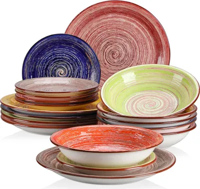 Obrázok produktu pre Súprava hlineného riadu, vintage shabby chic dizajn, vhodná pre 6 osôb, 18 kusov MIXFARBE