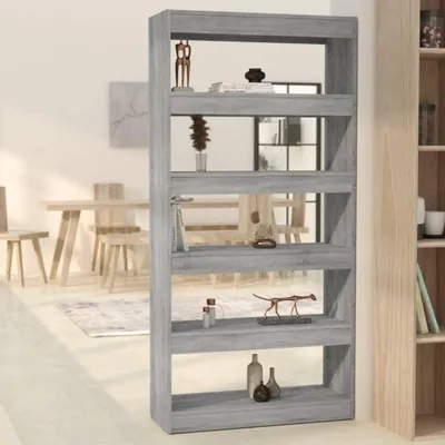 Produktbild von Bücherregal mit 5 Ebenen, Raumteiler, Aufbewahrungsregal, Grau Sonoma, 80x30x166 cm, Spanplatte