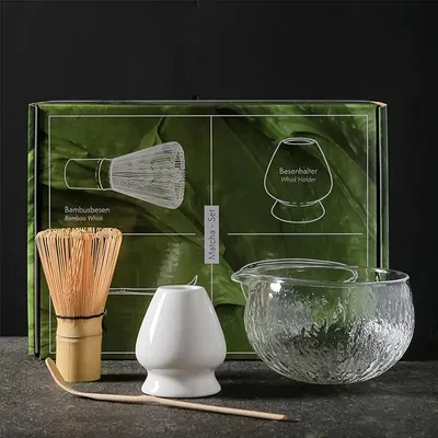 Produktbild von Matcha Set, 4-teilig Japanisches Matcha Teezeremonie-Set, Matcha-Schneebesen-Set, Matcha Schale und Bambus Teelöffel, Geschenk