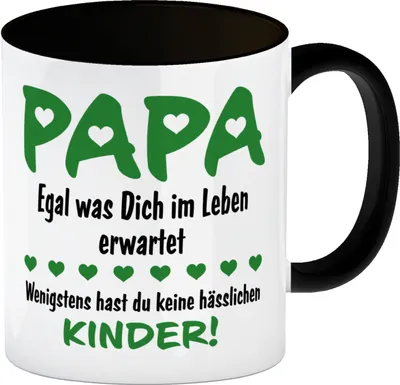 Produktbild von Papa, wenigstens hast du keine hässlichen Kinder Kaffeebecher in schwarz