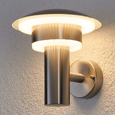 Produktbild von Lindby Modern Moderne runde Außenleuchte / Wandleuchte fur Außen / Gartenlampe / Gartenleuchte Edelstahl / nickel matt inkl. LED IP44 - Lillie / Außenbeleuchtung Edelstahl /Kunststoff Rund / (nicht austauschbare) LED Max. 1 x 11 Watt
