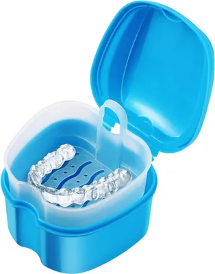 Produktbild von Prothesenbehälter, Aufbewahrungsbox für Prothesen, Aufbewahrungsbox für Zahnspangen und kieferorthopädische Retainer, Aufbewahrungsbox für künstliche Zähne mit Sieb