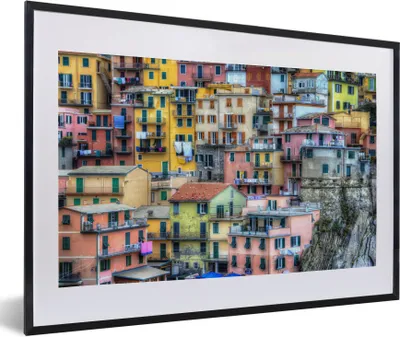 Produktbild von MuchoWow® MuchoWow® Gerahmtes Poster Die Farben der Häuser in Cinque Terre 60x40 cm - Poster mit zchwarzem Bilderrahmen - Schlafzimmer - Plakat in Rahmen - Drucken