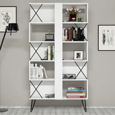 Zdjęcie produktu dla Skye Decor, Extra - White, regał na książki, biały, 100% PŁYTA POWLEKANA MELAMINĄ, 90 x 22 x 167,3 cm