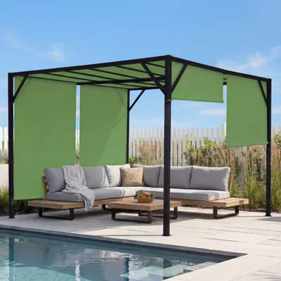 Obrázek produktu pro Pergola Baia, zastřešení terasy zahradního pavilonu, robustní ocelový rám 6 cm + posuvná zelená střecha 3x3m
