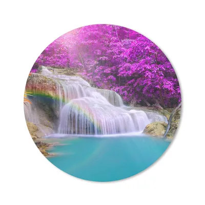 Produktbild von MuchoWow® Mauspad Mousepad Wasserfall - Bäume - Regenbogen - Lila 20x20 cm - Mousepads - Maus Mat - Pad - Mausunterlage - Schreibtischmatte