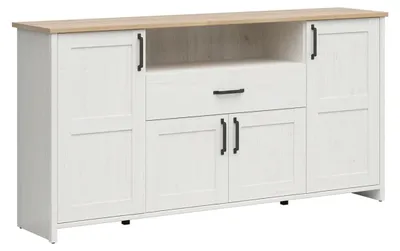 Produktbild von Buffet Aksel mit 1 Schublade und 4 Türen, Weiß und Holzoptik, 194cm