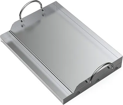Image de Plaque de cuisson en acier inoxydable universelle, dimensions 51x32x7 cm | Gril de cuisson pour barbecues au charbon, barbecues à gaz et autres, rectangulaire, avec poignées amovibles, répartition uniforme de la chaleur
