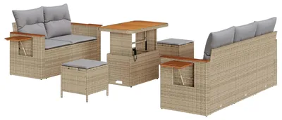 Image de Ensemble de canapés de jardin vidaXL, 8 pièces, beige, en polyrotin