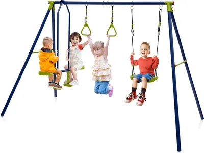 Produktbild von DREAMADE 3-in-1 Schaukelgestell mit Schaukel & Wippe & Turnringe, Schaukelgerüst aus Metall, Gartenschaukel, Kinderschaukel Outdoor mit Gestell für Garten Hof