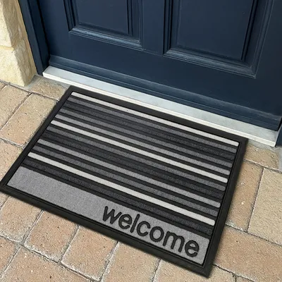Produktbild von Schmutzfangmatte 40x60 cm Grau – rutschfest, für Innen & Außen, Streifen-Design