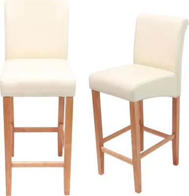 Produktbild von 2er-Set Barhocker HWC-C33, Barstuhl Tresenhocker, Holz  creme, helle Beine, Leder