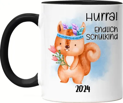 Produktbild von Endlich Schulkind 2024 Tasse Schwarz Einschulungs-Geschenk Erstklässler Schulanfang Schuleinführung