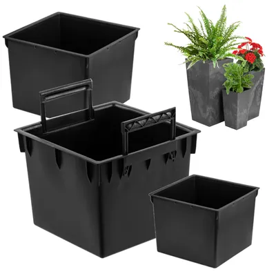 Produktbild von Set mit 3x schwarzen quadratischen Einsätzen 5 + 8+ 11 L für Prosperplast-Töpfe H 37,5  42  44,9 cm mit Griffen, für den Außen- und Innenbereich-erleichtert die kontrolle des wassergehalts im Topf