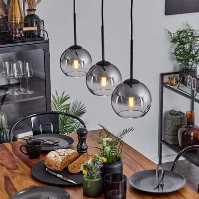 Produktbild von Cesaro »Cesaro« Hängelampe aus Metall/Glas in Schwarz/Rauchfarben/Klar