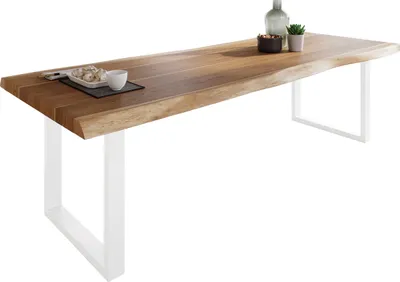 Produktbild von Esstisch Baumkante massiv Akazie Natur 280 x 100 U-Gestell weiß ATLAS