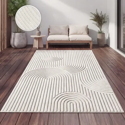 Immagine prodotto di Tappeto da esterno resistente alle intemperie Soggiorno Balcone Boho Skandi Design Arcobaleno Crema Dimensioni 120x160 cm