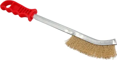 Immagine prodotto di Spazzola manuale in acciaio ottonato con manico rosso, 34 cm.