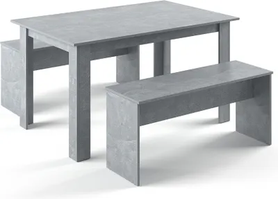 Produktbild von Vicco Esstisch Set Sentio, 90 x 140 cm mit 2 Bänken, Beton