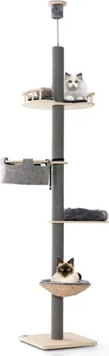 Produktbild von Kratzbaum deckenhoch, 236-271 cm hoher Katzenbaum mit 4 Ebenen, Liegemulde, 10 cm dickem Stamm, Katzenkratzbaum Deckenspanner höhenverstellbar, Kletterbaum für Katzen