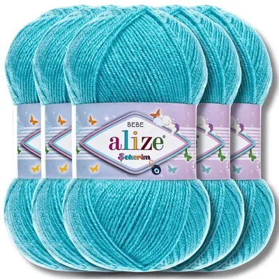 Zdjęcie produktu dla Alize 5 x 100 g Sekerim Bebe – wełna, jednolita, do dziergania na drutach i szydełkowania (Aquamarine – 287)