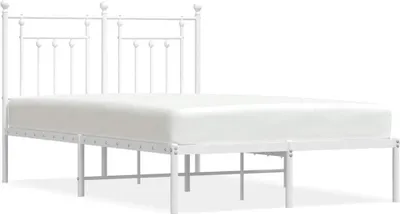 Produktbild von vidaXL Bettgestell mit Kopfteil Metall Weiß 135x190 cm