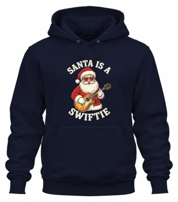 Imagen del producto de Sudadera con capucha uni, estilo "Santa", con un dicho divertido de Navidad, diseño de guitarra, música rock, color azul marino, talla XL