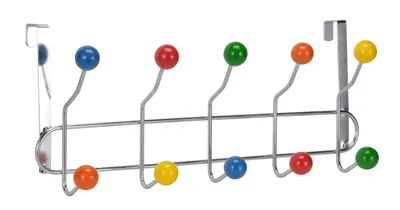 Produktbild von Metall Garderobenleiste mit 10 bunten Haken - 42 cm - Tür Garderobe zum Einhängen