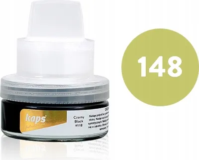 A product shot of a shoe polish container next to a colored circle with a number.