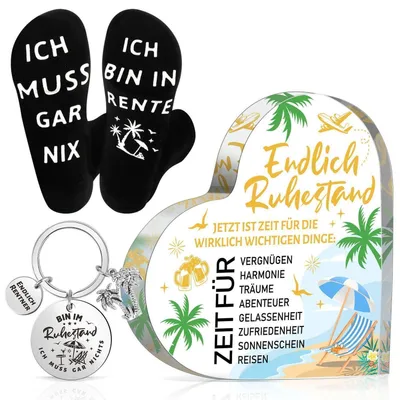 Image de Coffret cadeau pour la retraite : décoration en forme de cœur, porte-clés, chaussettes