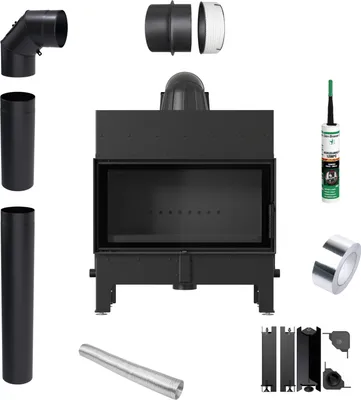 Kamineinsatz EKO KRATKI FLOKI L 12 kW fi 200 Schwarz TERMOTEC Rohrset