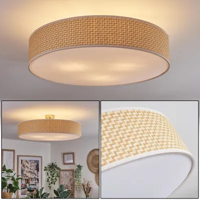 Produktbild von Mels Deckenlampe aus Metall/Papiergeflecht/Kunststoff in Nickel//Beige/Weiß