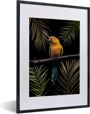 Produktbild von MuchoWow® MuchoWow® Gerahmtes Poster Farn - Papagei - Pflanzen 30x40 cm - Poster mit zchwarzem Bilderrahmen - Wandposter Schlafzimmer