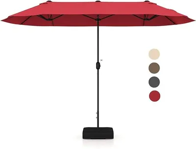 Produktbild von KOMFOTTEU Doppelsonnenschirm 4x2m mit LED, Sonnenschirm rechteckig mit Kurbel und Ständer, großer Balkonschirm mit UV Schutz, Terrassenschirm