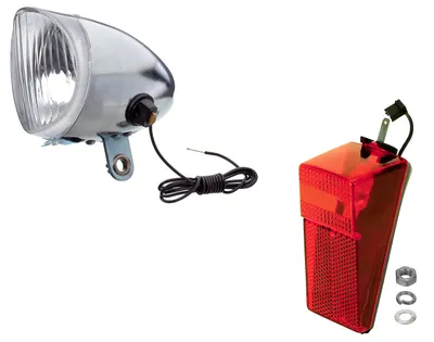 Produktbild von Fahrrad Dynamo Set rücklicht + frontlicht mit glühbirne 6V Schutzblech Lampe Beleuchtung vorne hinten bremslicht mit Reflektor